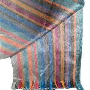 Shupaca Alpaca Blend Scarf Striped Colorful Fringe Ends Long 78" x 11" Ecuador